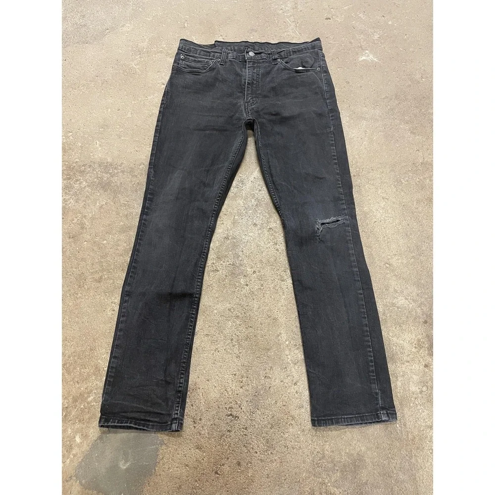 Levis 511 Jeans Mens‎ 36x32 Black Denim Slim Straight Stretch Zip Fly Distressed